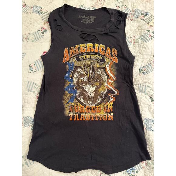 NWOT PROJECT SOCIAL DISTRESSED GRAPHIC BIKER EAGLE AMERICA BULL FLAG TANK TOP S - Picture 2 of 7
